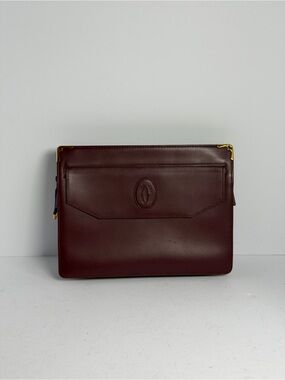 Vintage Cartier Must De Cartier Burgundy Leather Clutch Bag